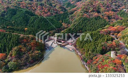 碓氷湖紅葉とゆめのせ橋　空撮 133325253