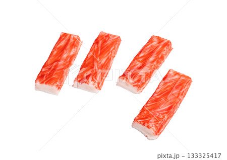 Crab meat stick isolated on the white background. top view 133325417
