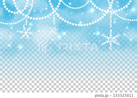 薄い水色の雪とパールのガーランドのキラキラした背景 133325811