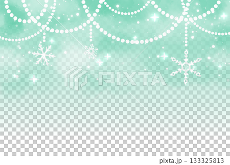 淺綠色的雪和珍珠花環閃閃發光的背景 淺綠色的雪和珍珠花環閃閃發光的背景 133325813