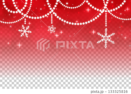 Sparkling background of red snowflakes and pearl garlands 133325816