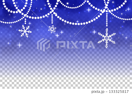 Sparkling background of blue snowflakes and pearl garlands 133325817