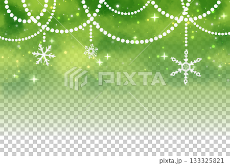 A sparkling background of yellow-green snowflakes and pearl garlands A sparkling background of yellow-green snowflakes and pearl garlands 133325821
