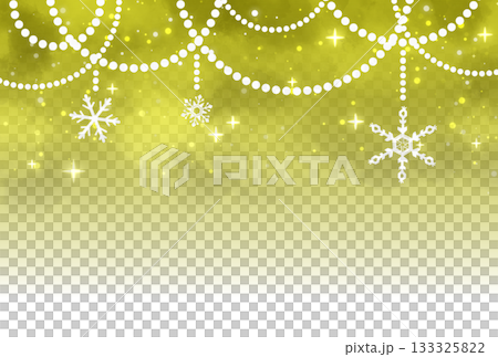 Sparkling background of yellow snowflakes and pearl garland 133325822