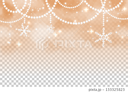 薄いオレンジ色の雪とパールのガーランドのキラキラした背景 133325823