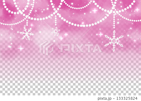Sparkling background of pink snowflakes and pearl garlands 133325824