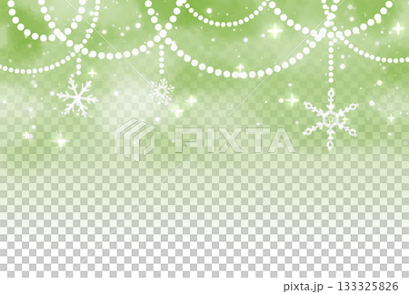 淡黃綠色的雪和珍珠花環構成了閃閃發光的背景 133325826