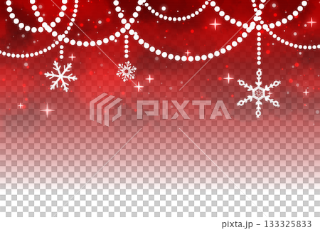 濃い赤色の雪とパールのガーランドのキラキラした背景 濃い赤色の雪とパールのガーランドのキラキラした背景 133325833
