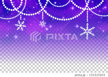 紫色雪花和珍珠花圈構成的閃亮背景 133325835