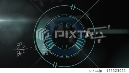 Animating central HUD interface in simulation, with teal rings, arcs, equations and lens flare 133325921