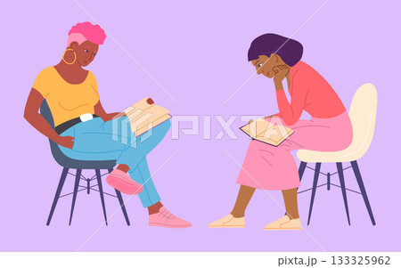 Cartoon Color Characters People Readers with Books Sitting on a Chair Set Concept Flat Design Style. Vector illustration Cartoon Color Characters People Readers with Books Sitting on a Chair Set Concept Flat Design Style. Vector illustration 133325962
