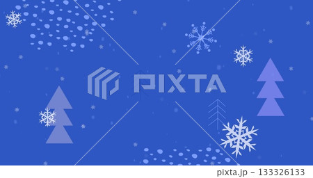 Displaying large white stylized snowflake floating in winter scene, with pine-tree shapes and dots 133326133