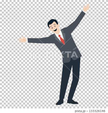 腰を折って笑顔で歓迎するスーツ姿の男性イラスト 133326146