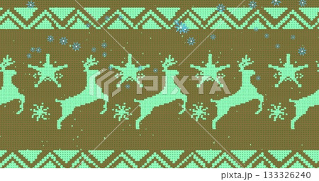 Displaying pixel-art pattern with mint-green reindeer, snowflake, star motifs, triangle borders Displaying pixel-art pattern with mint-green reindeer, snowflake, star motifs, triangle borders 133326240