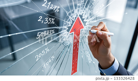 Hand drawing red arrow up on broken glass concept breakthrough success record profit breaking ceiling overcoming obstacle business growth improvement Hand drawing red arrow up on broken glass concept breakthrough success record profit breaking ceiling overcoming obstacle business growth improvement 133326428