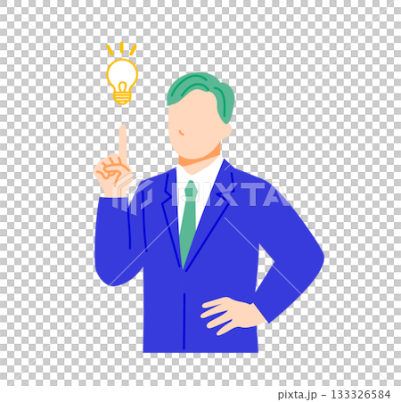スーツのビジネスマンが閃く表情イラスト。フラットデザイン 133326584