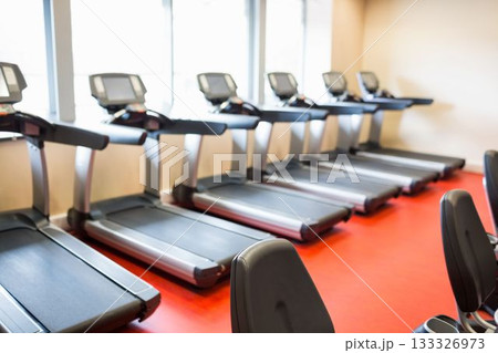 Treadmills arranged in gym Treadmills arranged in gym 133326973