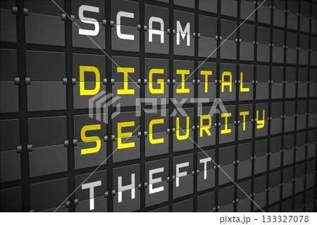 Digital security buzzwords on black mechanical board Digital security buzzwords on black mechanical board 133327078
