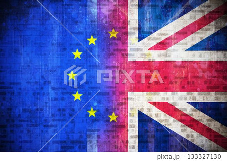 Montage of EU flag and Great britain flag 133327130