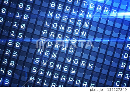 Blue departures board for major cities 133327249