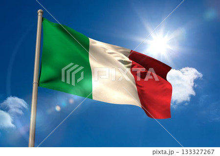 Italy national flag on flagpole Italy national flag on flagpole 133327267