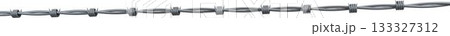 Panoramic shot of metallic barbed fence wire 133327312
