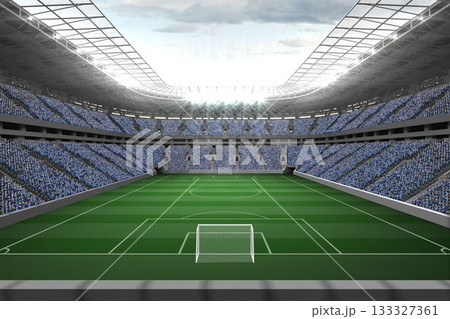 Vast football stadium with fans in blue Vast football stadium with fans in blue 133327361