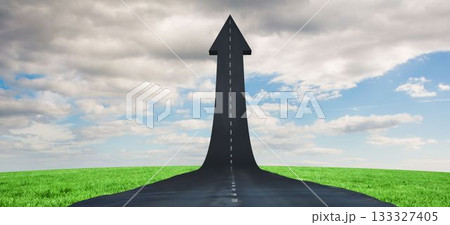 Arrow road on grassy field 133327405
