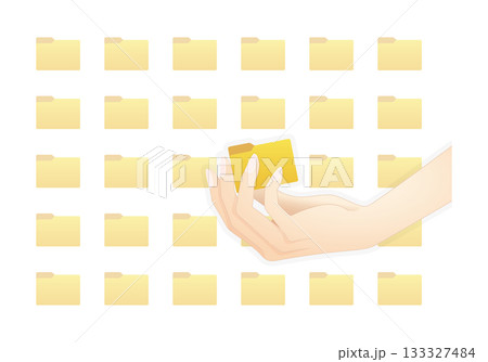 複数のフォルダの中から1つを選んで取り出してる手のイメージ 複数のフォルダの中から1つを選んで取り出してる手のイメージ 133327484