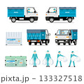 清掃局、ゴミ収集、小型ダンプ車とスタッフのセット 133327518