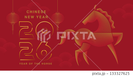 Chinese New Year 2026 ,Year of the Horse ,line art, outline, simple linear design Chinese New Year 2026 ,Year of the Horse ,line art, outline, simple linear design 133327625