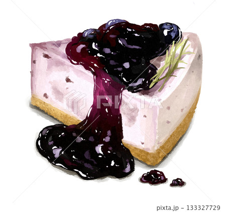 ブルーベリーソースのかかったチーズケーキのイラスト 133327729
