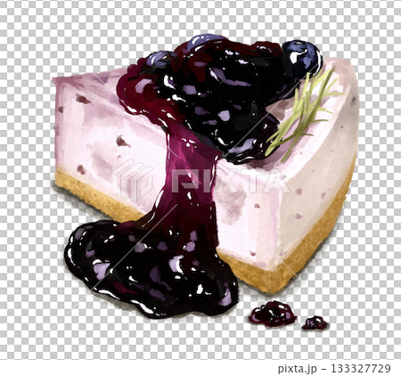 ブルーベリーソースのかかったチーズケーキのイラスト 133327729