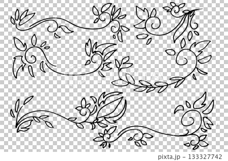装飾ラインコレクション｜手描きカールデザイン素材セット 133327742