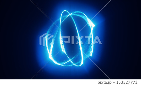 Abstract blue energy loops forming circular luminous trails on a deep dark background 133327773
