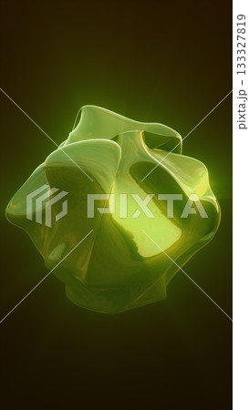 Glowing organic green liquid form floating in a soft dark atmospheric background 133327819
