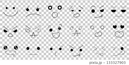 手繪的各種面部表情和情緒插圖:微笑、憂慮、憤怒、嚴肅、驚訝、驚嘆、心形等等。 手繪的各種面部表情和情緒插圖:微笑、憂慮、憤怒、嚴肅、驚訝、驚嘆、心形等等。 133327903