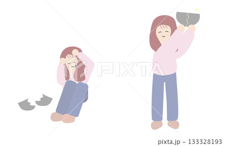 失敗をして落ち込む女性と立ち直る女性の変化イラスト 133328193