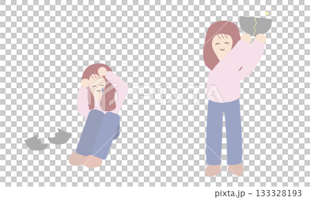 失敗をして落ち込む女性と立ち直る女性の変化イラスト 133328193