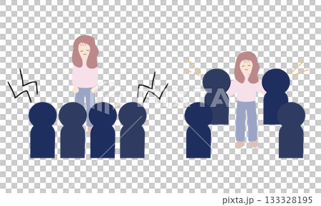 Illustration of a woman who stands out in the community and a woman who fits in Illustration of a woman who stands out in the community and a woman who fits in 133328195