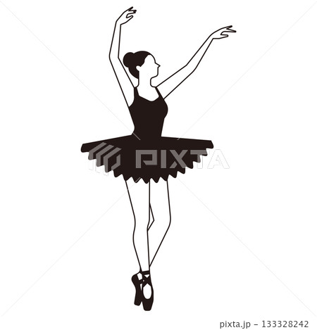 優雅に踊るバレリーナのモノクロイラスト2 133328242