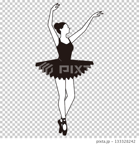 優雅に踊るバレリーナのモノクロイラスト2 133328242