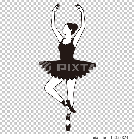 優雅に踊るバレリーナのモノクロイラスト1 133328243