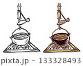 囲炉裏鍋　筆タッチ手描きイラスト　線画とカラー 133328493