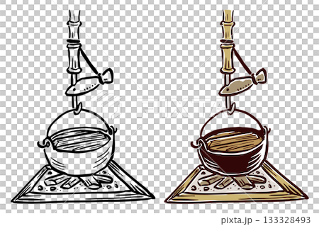 Irori pot - Hand-drawn brush stroke illustration - Line and color 133328493