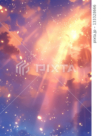 幻想的な空に輝く雲と太陽の背景　AI画像 133328666