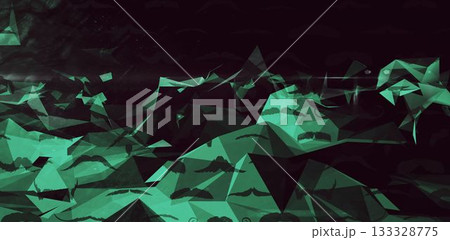 Abstract design is showing translucent green shards floating on dark backdrop with moustache motifs 133328775