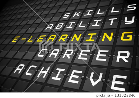 Elearning buzzwords on black mechanical board 133328840