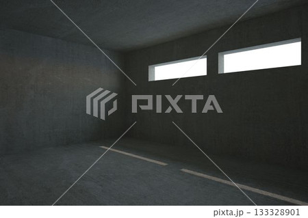 empty concrete room is featuring floor walls with narrow window sunlight shafts in flat design 133328901