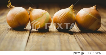 Fresh onion on wooden tables 133328920